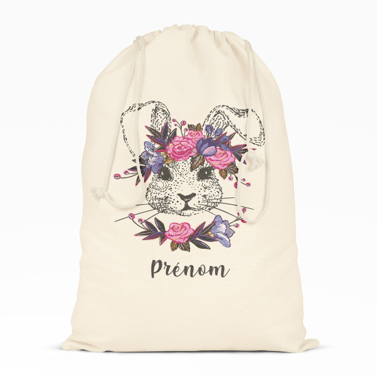 Sac à ficelles - Lapine fleurs