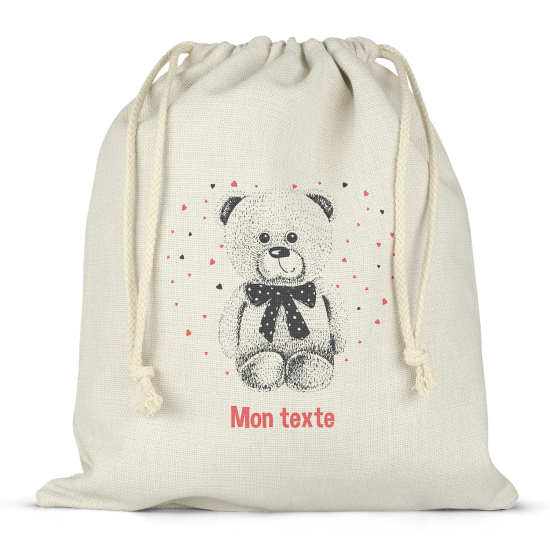 Sac à ficelles personnalisé - Ourson coeurs