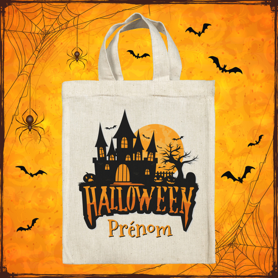 Sac tote bag d'Halloween personnalisé - Maison hantée