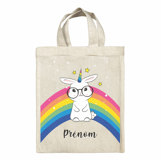 Sac tote bag de Pâques personnalisé - Lapin arc-en-ciel