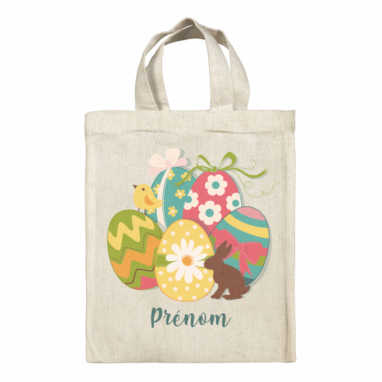 Sac tote bag de Pâques personnalisé - Lapin oeufs