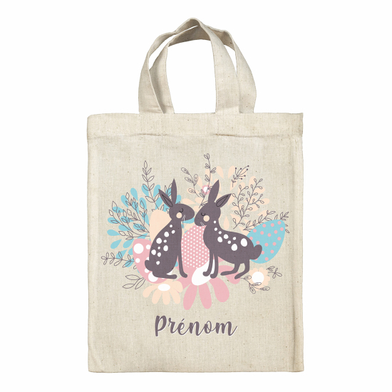 Sac tote bag de Pâques personnalisé - Lapins oeufs