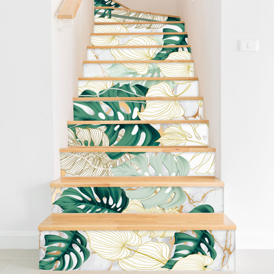 Stickers contremarches escalier - Feuilles tropicales