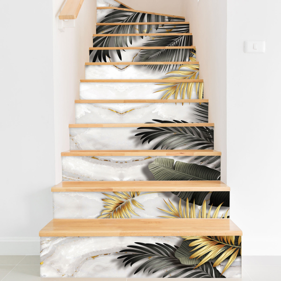 Stickers contremarches escalier - Feuilles tropicales