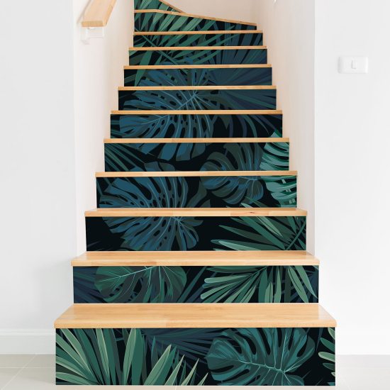 Stickers contremarches escalier - Feuilles tropicales