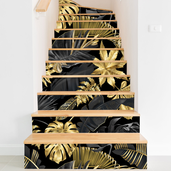 Stickers contremarches escalier - Feuilles tropicales