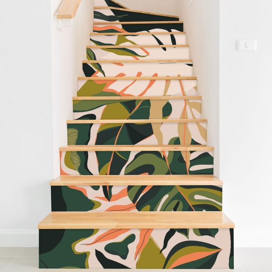 Stickers contremarches escalier - Feuilles tropicales