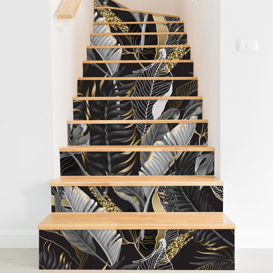 Stickers contremarches escalier - Feuilles tropicales