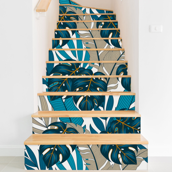 Stickers contremarches escalier - Feuilles tropicales