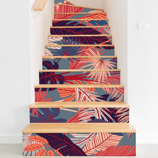 Stickers contremarches escalier - Feuilles tropicales