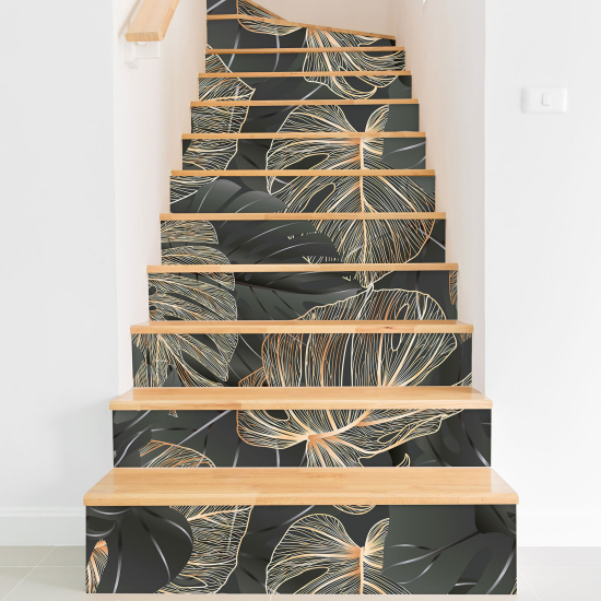 Stickers contremarches escalier - Feuilles tropicales