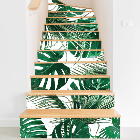 Stickers contremarches escalier - Feuilles tropicales