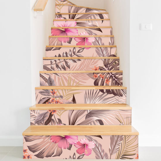 Stickers contremarches escalier - Feuilles tropicales