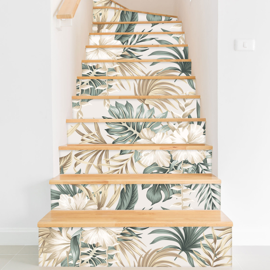 Stickers contremarches escalier - Feuilles tropicales