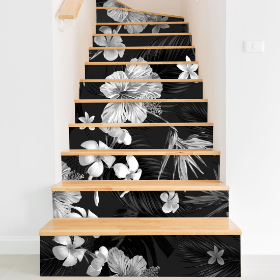 Stickers contremarches escalier - Fleurs tropicales