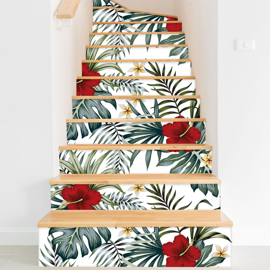 Stickers contremarches escalier - Fleurs tropicales