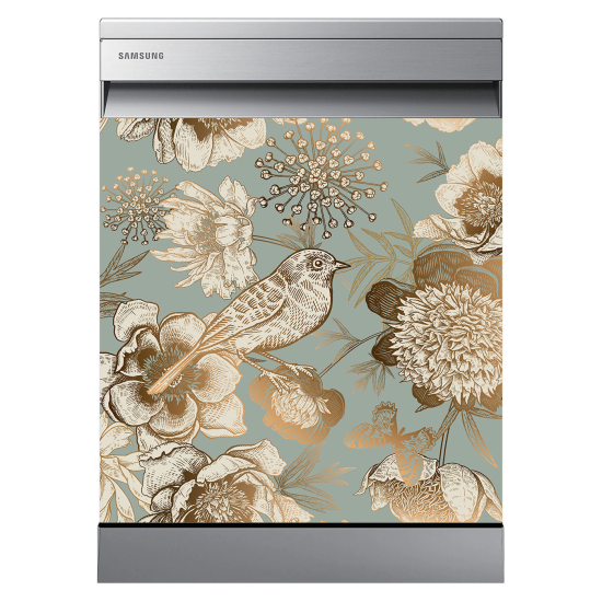 Stickers Lave vaisselle - Fleurs Oiseau