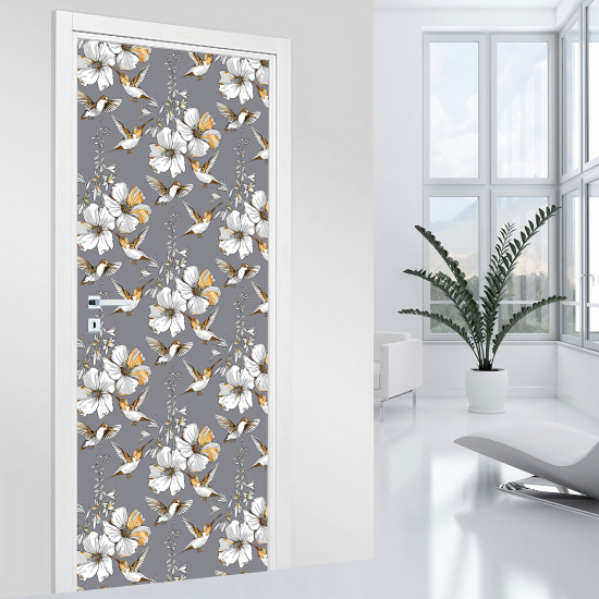 Stickers pour porte - Oiseaux fleurs