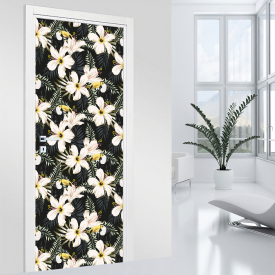 Stickers pour porte - Toucans fleurs