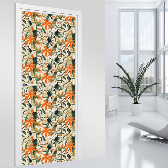 Stickers pour porte - Toucans fleurs