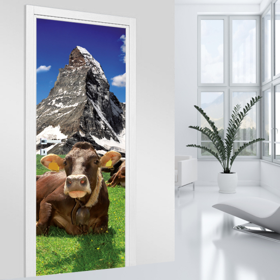 Stickers pour porte - Vache montagne