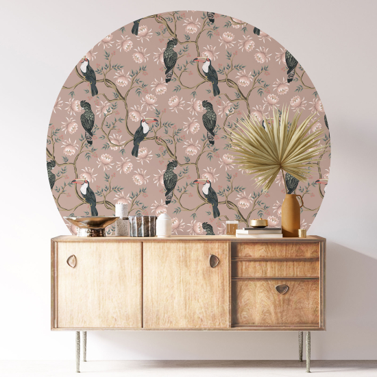 Stickers rond / cercle - Fleurs Oiseaux