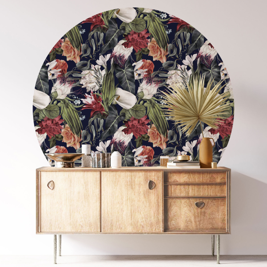 Stickers rond / cercle - Motif floral