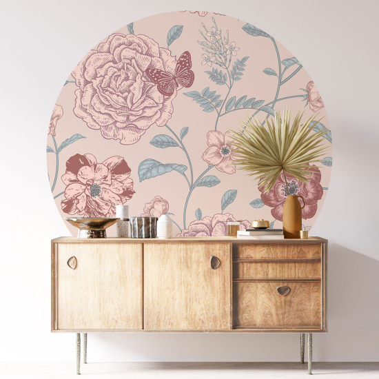 Stickers rond / cercle - Motif floral