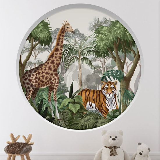 Stickers Trompe l'œil Arche ronde Enfants - Animaux dans la Jungle