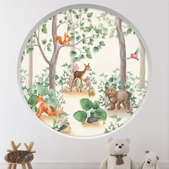 Stickers Trompe l'œil Arche ronde Enfants - Animaux de la forêt