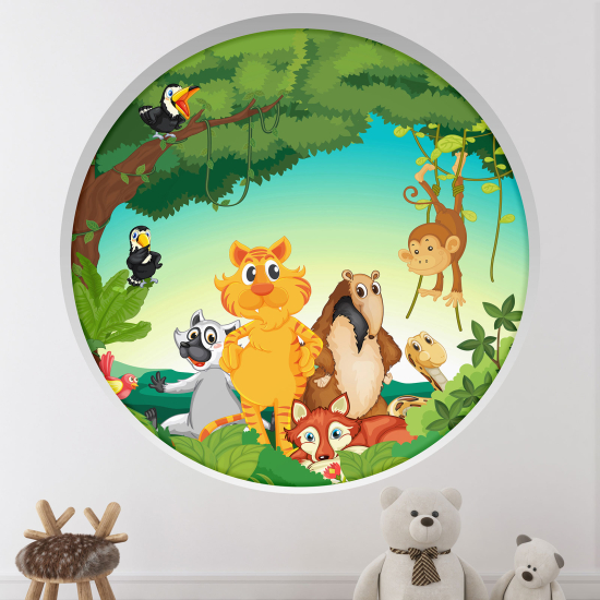 Stickers Trompe l'œil Arche ronde Enfants - Animaux de la jungle