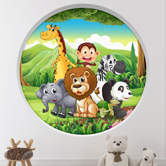 Stickers Trompe l'œil Arche ronde Enfants - Animaux de la jungle