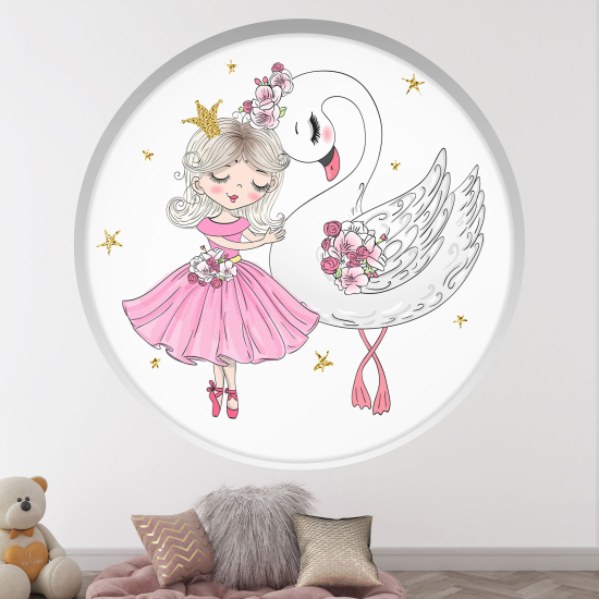 Stickers Trompe l'œil Arche ronde Enfants - Cygne danseuse