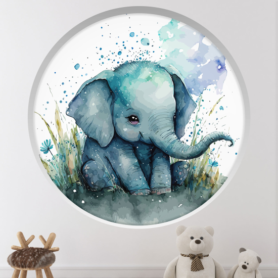 Stickers Trompe l'œil Arche ronde Enfants - Éléphant