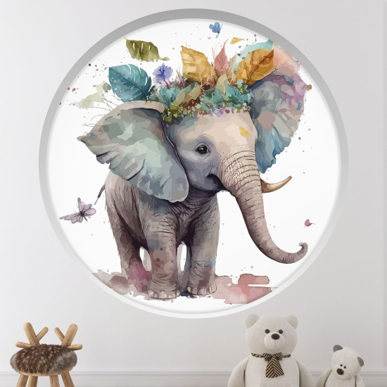 Stickers Trompe l'œil Arche ronde Enfants - Éléphant