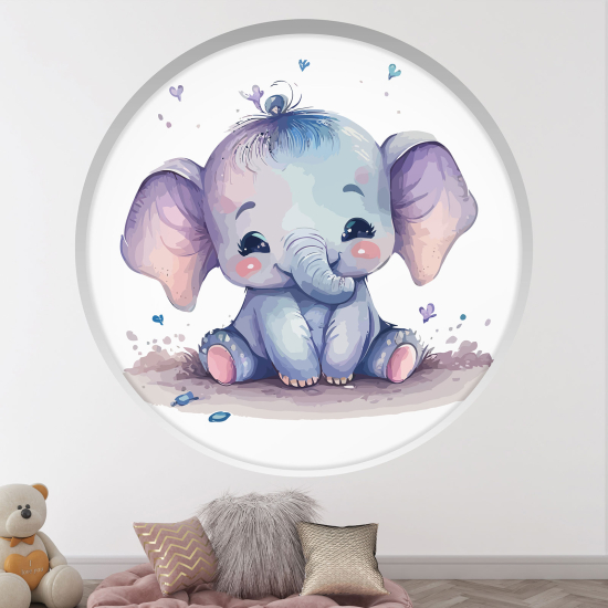 Stickers Trompe l'œil Arche ronde Enfants - Éléphant