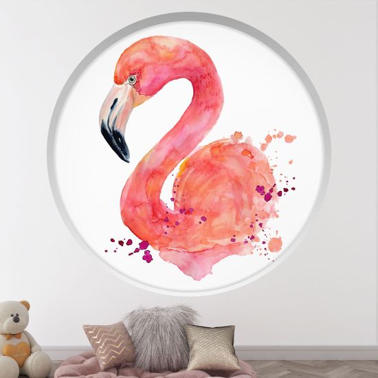 Stickers Trompe l'œil Arche ronde Enfants - Flamant rose