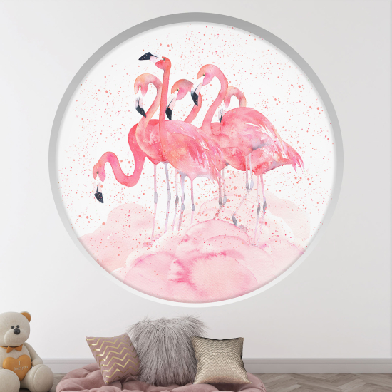 Stickers Trompe l'œil Arche ronde Enfants - Flamants rose