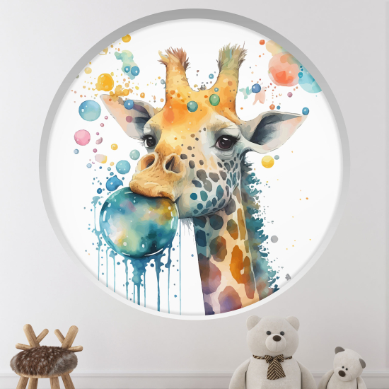 Stickers Trompe l'œil Arche ronde Enfants - Girafe