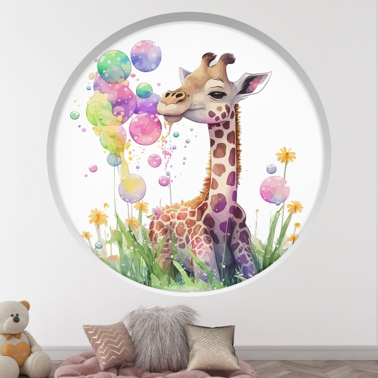 Stickers Trompe l'œil Arche ronde Enfants - Girafe