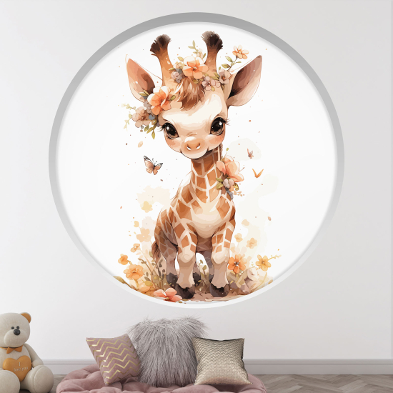 Stickers Trompe l'œil Arche ronde Enfants - Girafe