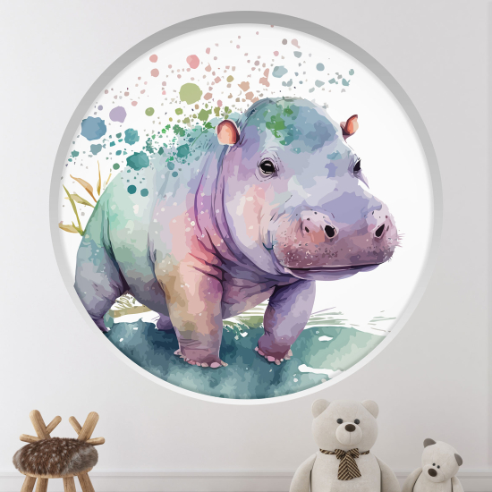 Stickers Trompe l'œil Arche ronde Enfants - Hippopotame