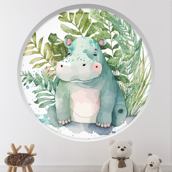 Stickers Trompe l'œil Arche ronde Enfants - Hippopotame