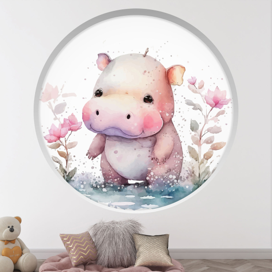 Stickers Trompe l'œil Arche ronde Enfants - Hippopotame