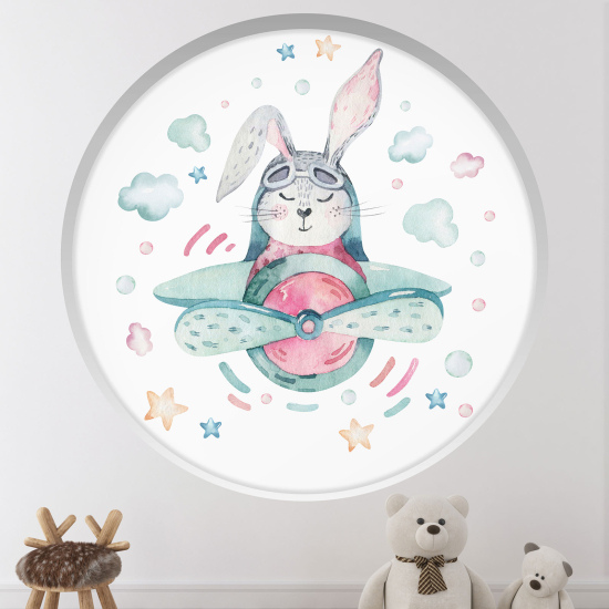 Stickers Trompe l'œil Arche ronde Enfants - Lapin aviateur