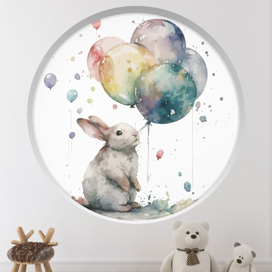 Stickers Trompe l'œil Arche ronde Enfants - Lapin ballons