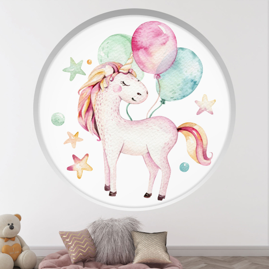 Stickers Trompe l'œil Arche ronde Enfants - Licorne