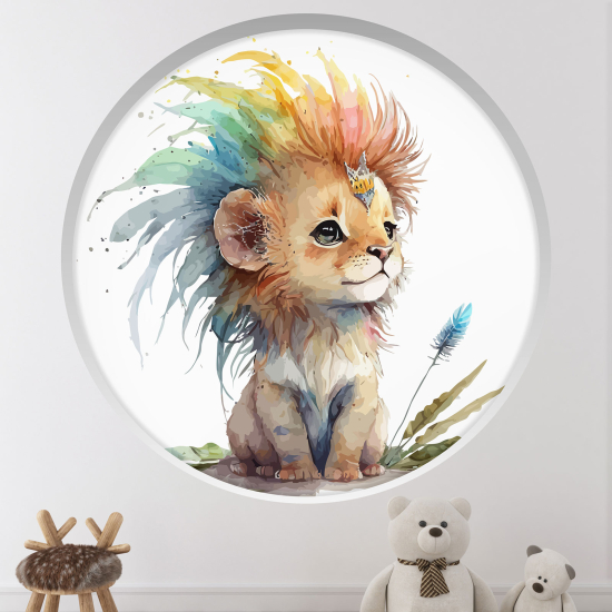 Stickers Trompe l'œil Arche ronde Enfants - Lion