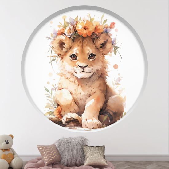 Stickers Trompe l'œil Arche ronde Enfants - Lion