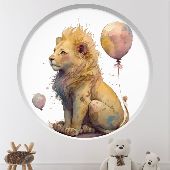 Stickers Trompe l'œil Arche ronde Enfants - Lion Ballons